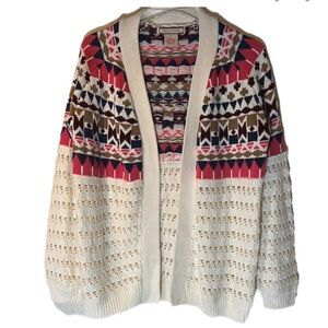Flying Tomato Fair Isle Open Knot Cardigan (L)
